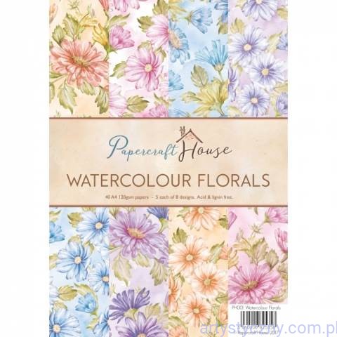 Papiery Ozdobne WRS - Watercolour Florals - 40 ark A4 - PH001