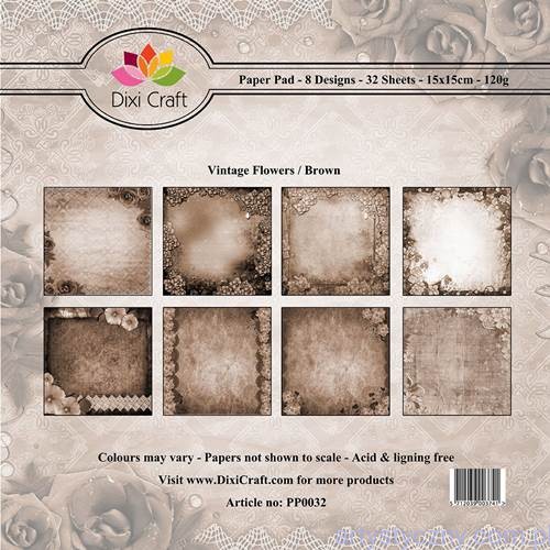 Papiery Dixi Craft - 15x15cm Vintage Flowers/Brown PP0032
