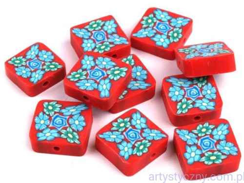Koraliki FIMO 14x14mm - Niebieskie Kwiaty Kwiatki - 20 szt