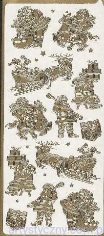 Naklejki Świąteczne - Złote Mikołaje Sanie i Prezenty 1754