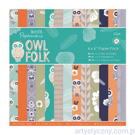 Papier Papermania - OWL FOLK - 15,2x15,2cm - 32 ark
