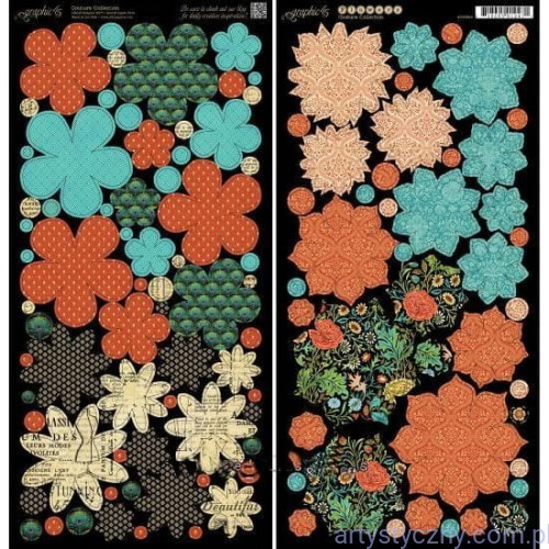 Scrapki Kwiatki - Couture Collection - Die Cut Flowers by Graphic45 - 2 arkusze