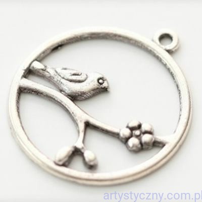 Metal Charms - Ptaszek i Gałązka - 4 szt