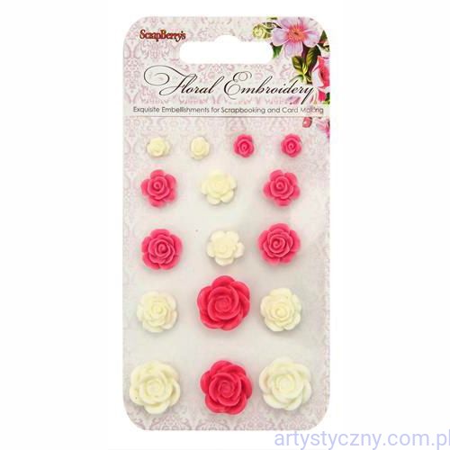 Różyczki Akrylowe - Floral Embroidery - 16 sztuk
