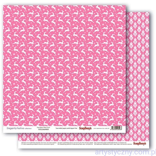 Papier do Scrapbookingu - Renifery - Elegantly Festive, Reindeer Pink Crush - 30x30сm SCB220609809