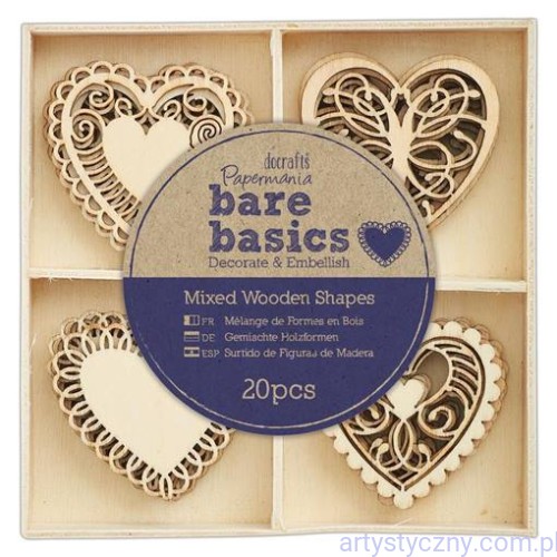 Drewniane Serca - Papermania Bare Basics Filigree Hearts - 20 szt