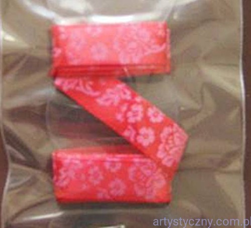 Tasiemka Wstążka Satynowa - Czerwona w Kwiatki -16