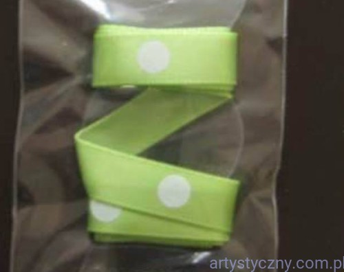 Tasiemka Wstążka Satynowa- Zielona Grochy Kropki 3