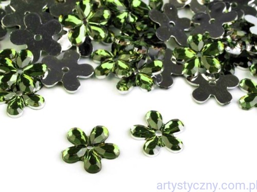 Cyrkonie kryształki do naszywania - 50 szt - zielone kwiatki