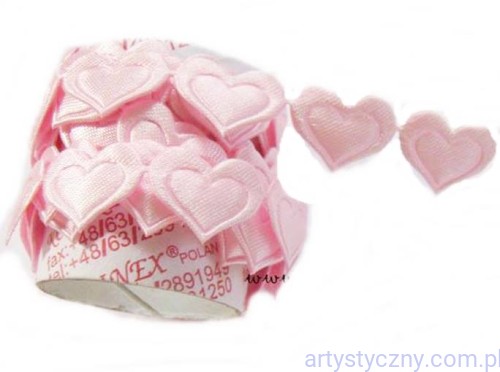 Aplikacje na taśmie  RÓŻOWE Serca Serduszka 1,8 cm ~ 50 sztuk