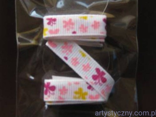 Tasiemka Rypsowa - Biała w Motylki - 90cm (17)