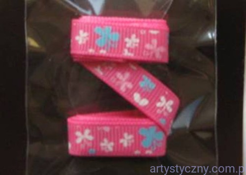 Tasiemka Wstążka Rypsowa - Różowa w Motylki -nr 19