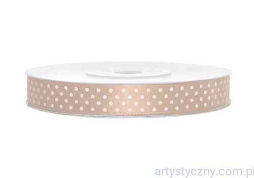 Tasiemka Wstążka Satynowa 12mm - Łososiowa w Kropki - 3 metry