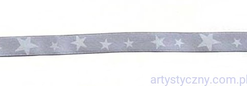 Tasiemka Satynowa GWIAZDKI 12mm SREBRNA - 6 metrów