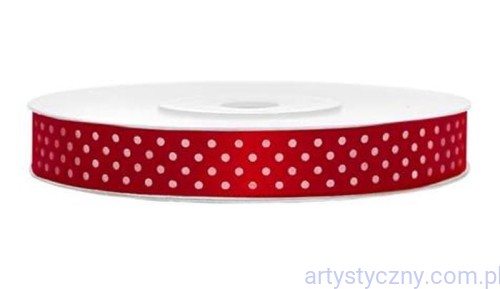 Tasiemka Wstążka Satynowa 12mm - Czerwona w Kropki - 3 metry