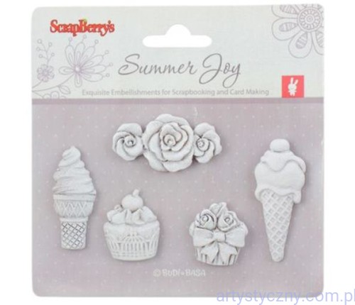 Ozdoby z tworzywa - Dessert - Babeczki Lody Róże - 5 szt