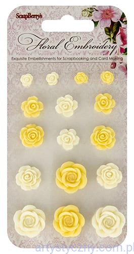 Różyczki Akrylowe - Floral Embroidery - 16 sztuk