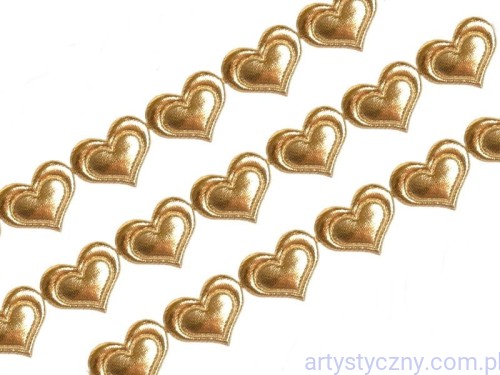 Aplikacje na taśmie Złote Metaliczne Serca serduszka 1,8 cm ~ 50 sztuk