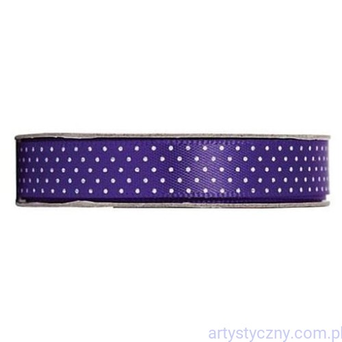 Tasiemka Satynowa Fioletowa w Białe Kropki - Deep Purple - 3 metry.jpg