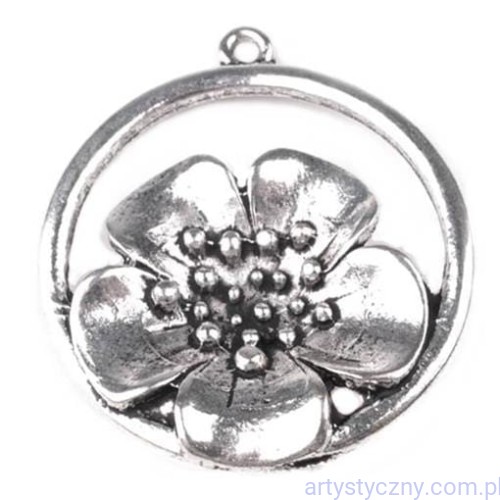 Metalowe Zawieszki Wisiorek - Srebrny Kwiatek - 2 sztuki
