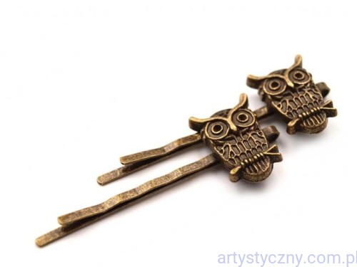 Metalowe Sówki Wsuwki - Stary Mosiądz - 2 szt - Sowy