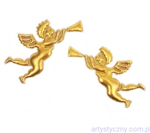 Aplikacje satynowe Złote Aniołki Amorki - 20 sztuk