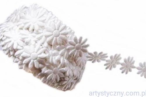 Satynowe Aplikacje Kwiatki Margerytki BIAŁE - 50 sztuk