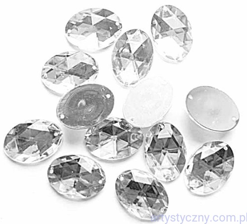 Bezbarwne Srebrne Cyrkonie do przyszycia Owale 18x25mm - 20 sztuk