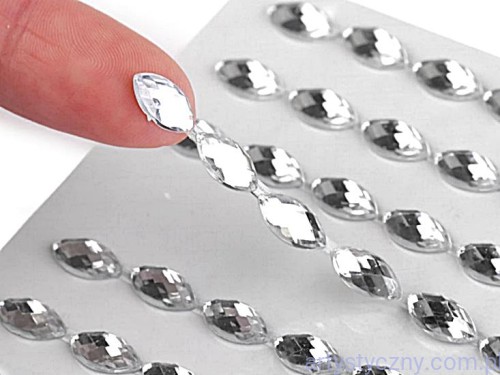 Cyrkonie Srebrne Dżety Samoprzylepne Kryształki Owale 5x10mm - 250 sztuk