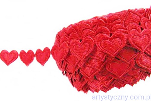 Aplikacje na taśmie CZERWONE Serca Serduszka 1,8 cm ~ 50 sztuk