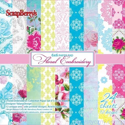 Zestaw papierów do scrapbookingu ScrapBerrys - Floral Embroidery - 12ark - 15х15сm