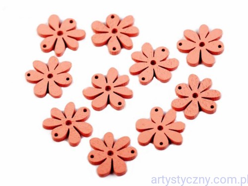 Drewniane Koraliki Kwiatki - Łososiowe - 10 sztuk