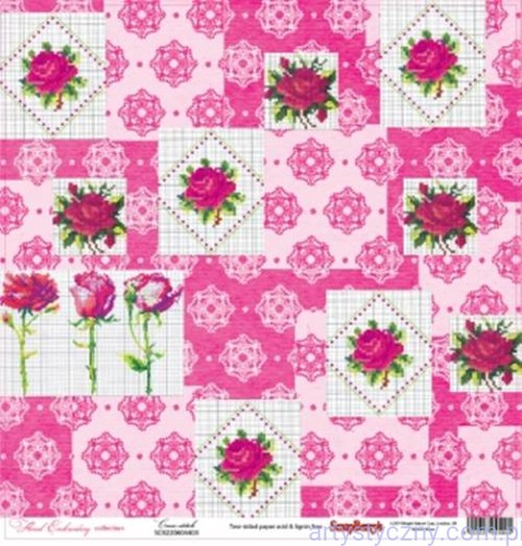 Papier do Scrapbookingu, Floral Embroidery, Cross-stitch, 30x30сm