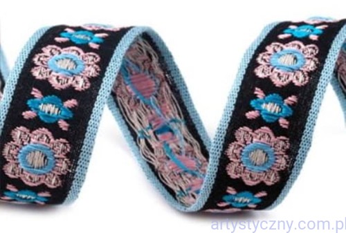 Taśma Dekoracyjna Czarna Krajka 20mm Kwiatki - 1 metr