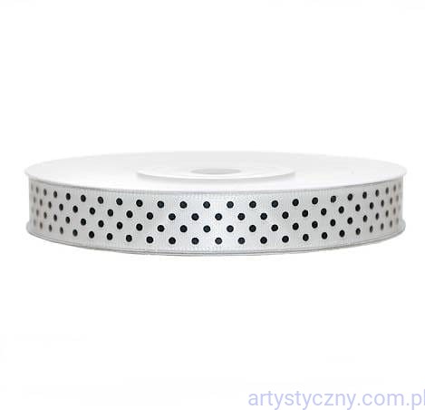 Tasiemka Wstążka Satynowa 12mm - Biała w Kropki - 3 metry