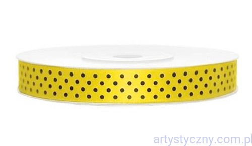Tasiemka Wstążka Satynowa 12mm - Żółta w Kropki - 3 metry