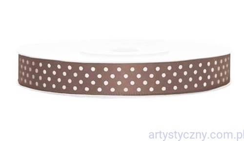 Tasiemka Wstążka Satynowa 12mm - Brązowa w Kropki - 3 metry