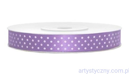 Tasiemka Wstążka Satynowa 12mm - Lawendowa w Kropki - 3 metry