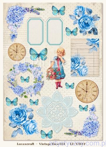 Papier do Scrapbookingu A4, 250gsm - Vintage Time,  Gossamer Blue 007 LP-VT007.jpg