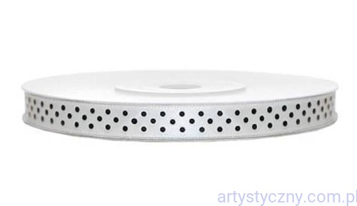 Tasiemka Wstążka Satynowa 6mm - Biała w Kropki - 3 metry