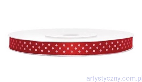 Tasiemka Wstążka Satynowa 6mm - Czerwona w Kropki - 3 metry