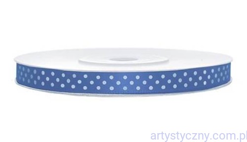 Tasiemka Wstążka Satynowa 6mm - Niebieska w Kropki - 3 metry
