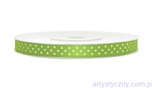 Tasiemka Wstążka Satynowa 6mm - Młoda Zieleń w Kropki - 3 metry
