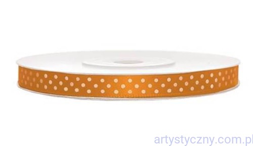 Tasiemka Wstążka Satynowa 6mm - Pomarańczowa w Kropki - 3 metry