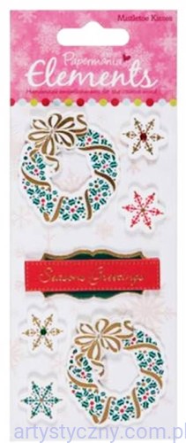 Papermania Elements - Naklejki 3D - Misteltoe Kisses - Wieniec Śnieżynka 116