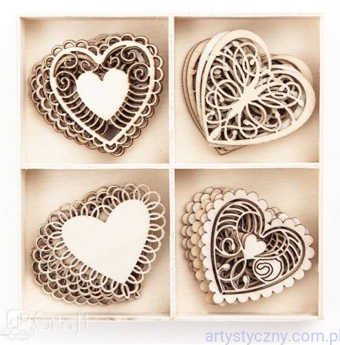 Drewniane Ozdoby - Serca Serduszka - 20 szt - 029