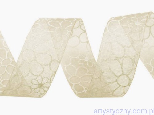 Kremowa wstążka monofilowa kwiaty 26mm - 1 metr