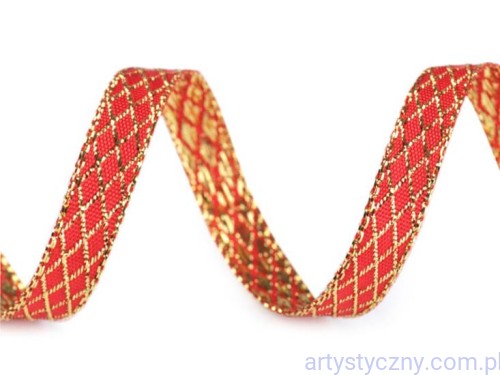 Wstążka Tasiemka Metalizowana Czerwono-Złota - Romby 3 metry