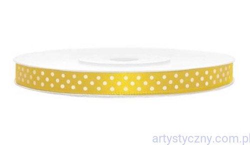 Tasiemka Wstążka Satynowa 6mm - Żółta w Kropki - 3 metry