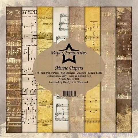 Papiery Dixi Craft 15x15cm Music Papers PF104